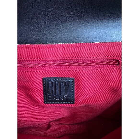 City DKNY Womens Woven Tweed Baguette Purse Black/Brown Small Shoulder Bag  Y2K - Picture 4 of 7